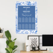 Blue Botanical Florals Wedding Chart Poster (Heimbüro)