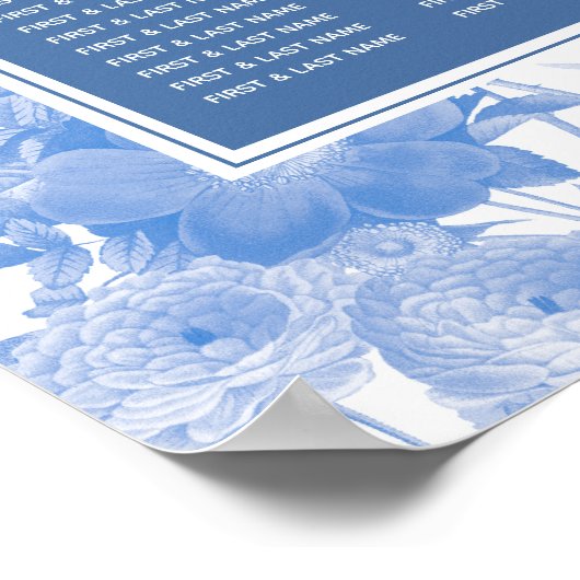 Blue Botanical Florals Wedding Chart Poster (Ecke)
