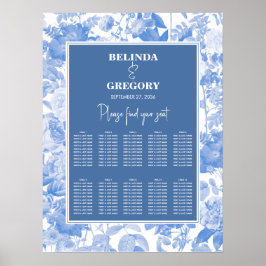 Blue Botanical Florals Wedding Chart Poster
