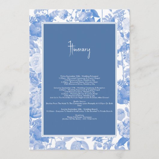 Blue Botanical Florals Wedding Tour Programm (Rückseite)