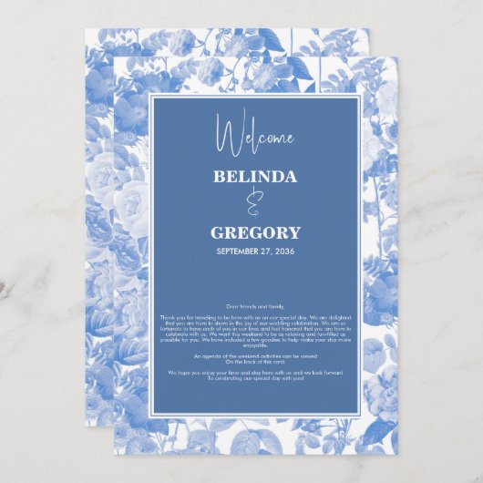 Blue Botanical Florals Wedding Tour Programm (Vorne/Hinten)