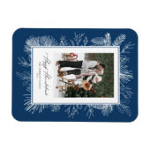 Blue Botanical Frame Happy Hanukkah Foto Magnet (Horizontal)