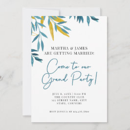 Blue Botanical Grand Party Wedite Einladung