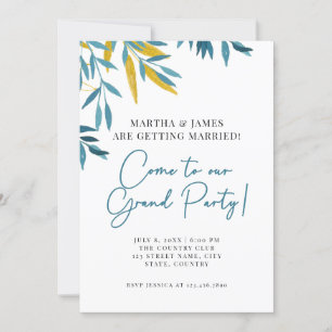 Blue Botanical Grand Party Wedite Einladung