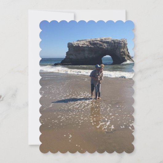 Blue Botanical Leaf Save the Date w/QR + Image Einladung (Rückseite)