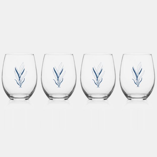Blue Botanical | Minimal Coastal Weinglas Ohne Stiel (Vorderseite)