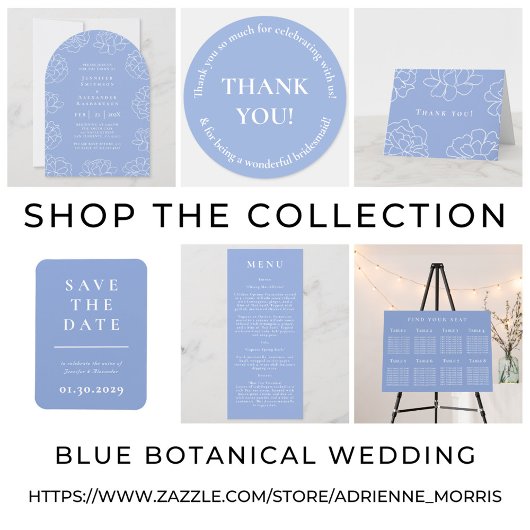 Blue Botanical Modern Wedding Menu Menükarte