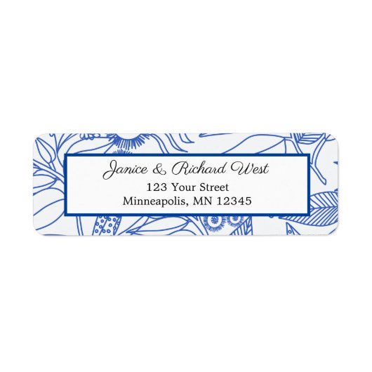 Blue Botanical Navy Frame Wedding Address (Vorne)