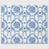 Blue Botanical Ribbon Bouquet Geschenkpapier (Flach)