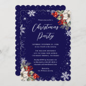 Blue Botanical Snowflake Christmas Party Einladung (Vorne/Hinten)