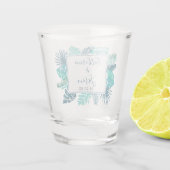 Blue Botanical Tropical Palm Summer Beach Hochzeit Schnapsglas (Rückseite)