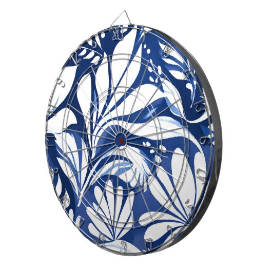 Blue Botanical Watercolor Floral Pattern Dartscheibe (Vorderseite rechts)