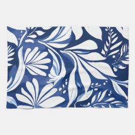 Blue Botanical Watercolor Floral Pattern Geschirrtuch