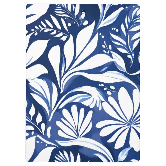 Blue Botanical Watercolor Floral Pattern Klemmbrett (Rückseite)