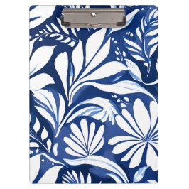 Blue Botanical Watercolor Floral Pattern Klemmbrett