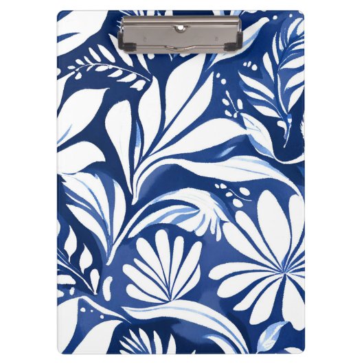 Blue Botanical Watercolor Floral Pattern Klemmbrett (Vorderseite)