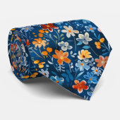 Blue Botanical Watercolor Print Neck Tie Krawatte (Gerollt)
