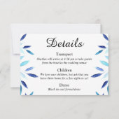 Blue Botanical Watercolor Wedding Details Card Einladung (Vorderseite)
