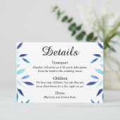 Blue Botanical Watercolor Wedding Details Card Einladung (Stehend Vorderseite)