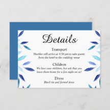 Blue Botanical Watercolor Wedding Details Card