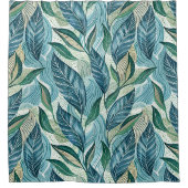 Blue Botanical Wave Modern Pattern Duschvorhang (Vorderseite)