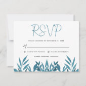Blue Botanical Wedding RSVP Card Karte (Vorderseite)