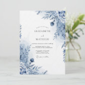 Blue Botanical Whimsy Wedding Einladung (Stehend Vorderseite)