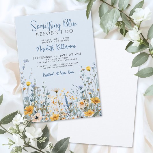 Blue Botanical Wildflower Bridal Shower Einladung