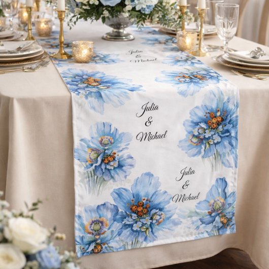 Blue Botanical Wreath Wedding Decor Newlyweds Großer Tischläufer