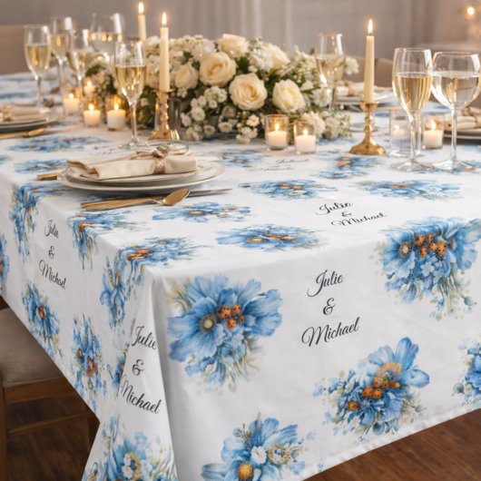 Blue  Botanical  Wreath Wedding Decor Newlyweds Tischdecke