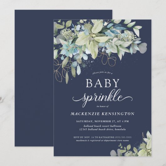 Blue Botantus Baby Sprinkle Einladung (Vorne/Hinten)