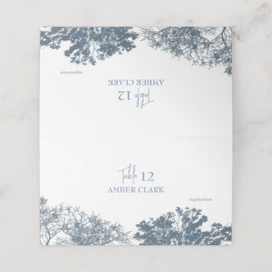 Blue Bottom Trees Boho Wedding Platzkarte (Außenseite Aufgefaltet)