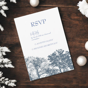 Blue Bottom Trees Boho Wedding RSVP Karte