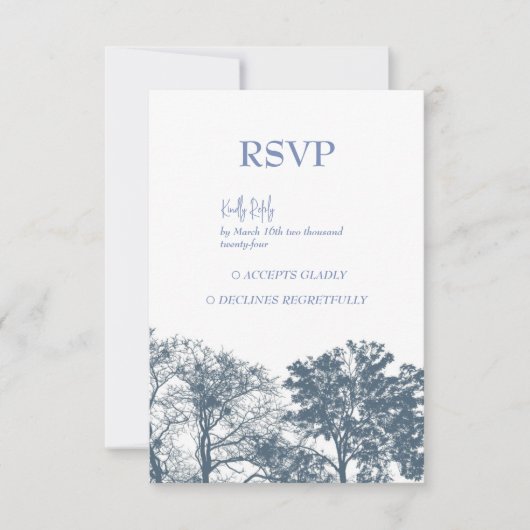 Blue Bottom Trees Boho Wedding RSVP Karte (Vorderseite)