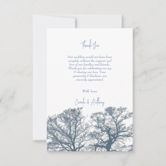 Blue Bottom Trees Tropical Boho Hochzeit Dankeskarte (Vorderseite)