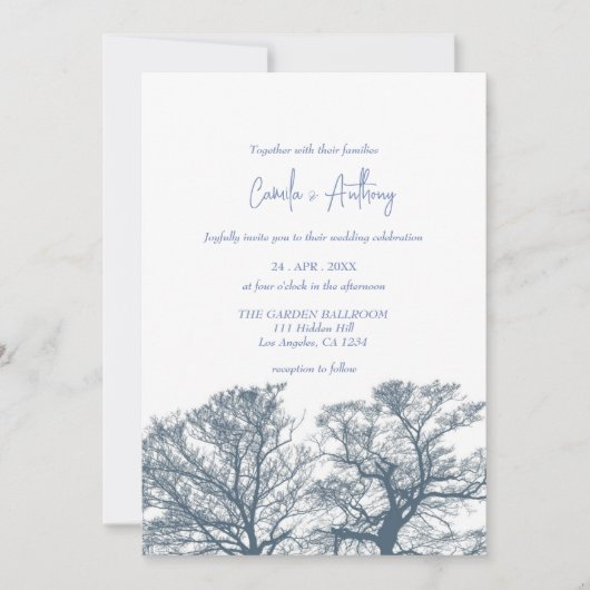 Blue Bottom Trees Tropical Boho Hochzeit Einladung (Vorderseite)