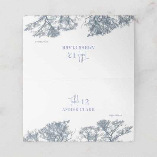 Blue Bottom Trees Tropical Boho Hochzeit Platzkarte (Außenseite Aufgefaltet)