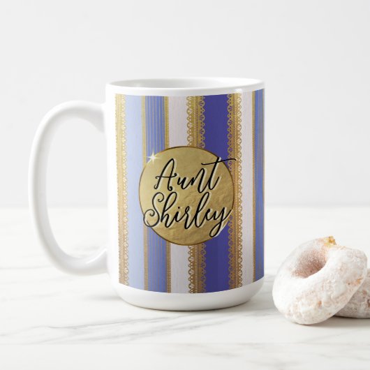 Blue Bougie Stripes Personalisiert Kaffee Tasse (Mit Donut)