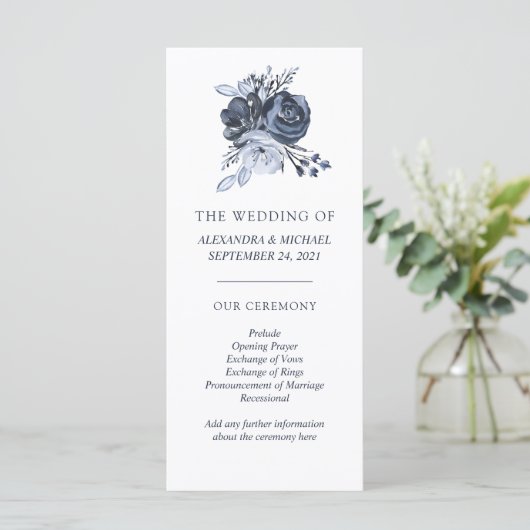 Blue Bouquet | Hochzeitsprogramm für Wasserfarben Programm (Stehend Vorderseite)