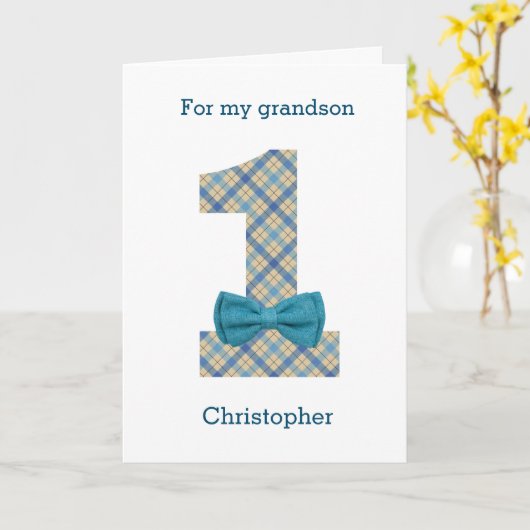 Blue Bow 1. Geburtstag Karte (Gelbe Blume)