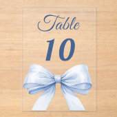 Blue bow acrylic table number sign acryleinladungen (Vorderseite)