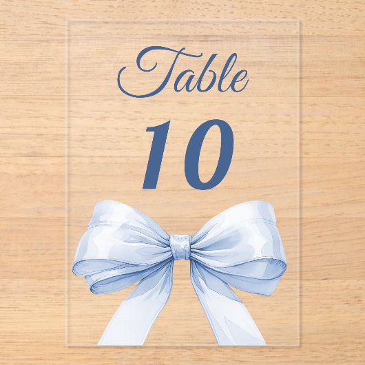 Blue bow acrylic table number sign acryleinladungen (Vorderseite)