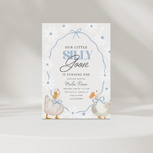 Blue Bow Albern Gänse Coquette Geburtstag Einladung