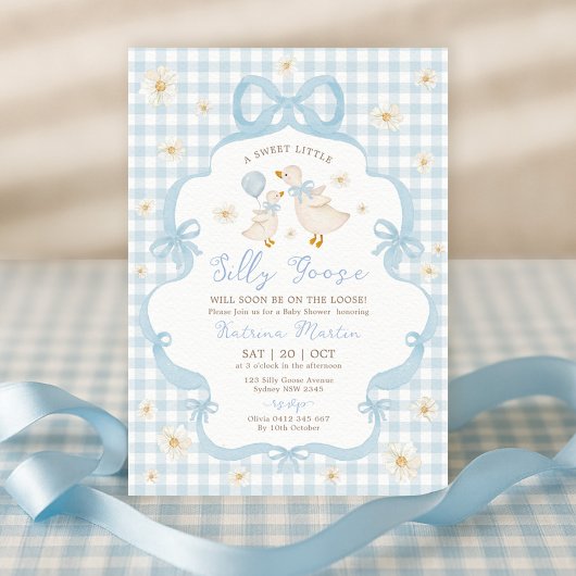 Blue Bow Albern Gänse Daisy Floral Boy Baby Dusche Einladung