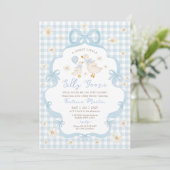 Blue Bow Albern Gänse Daisy Floral Boy Baby Dusche Einladung (Stehend Vorderseite)