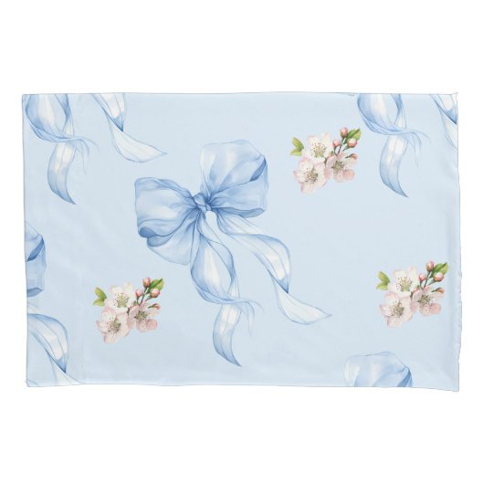 Blue bow and cherry blossom pillow case kissenbezug (Vorderseite)