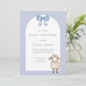 Blue Bow Animal Lamb Baby Dusche Einladung (Stehend Vorderseite)