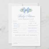 Blue Bow Baby Advice and Predictions Shower Game Einladung (Vorderseite)
