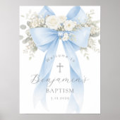 Blue Bow Baby Boy Baptism Elegant Welcome Poster (Vorne)
