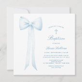 Blue Bow Baby Boy Baptisse Einladung (Vorderseite)